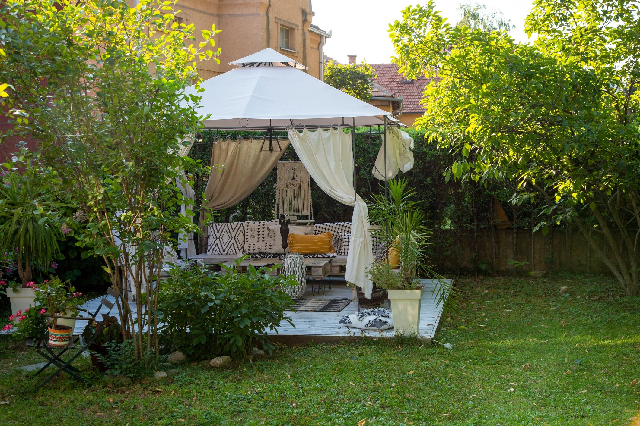 Wooden garden gazebo structure
